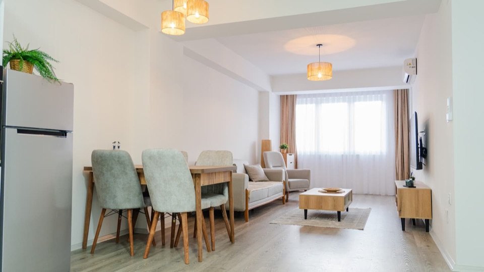 Amber apartment open-plan living and dining area