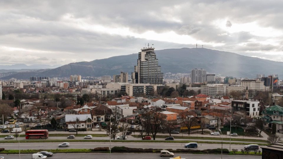 View across Skopje toward Mount Vodno